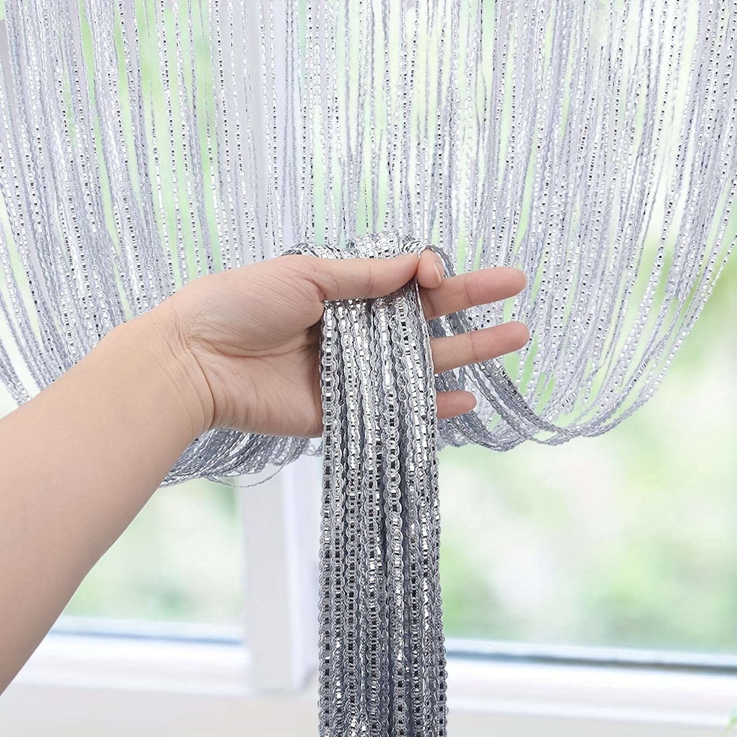 1 piece of silver gray tassel door curtain, measuring 1*2m, for wedding or home decoration.