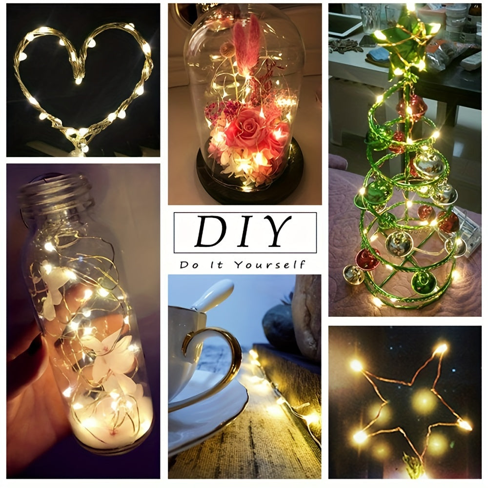 Battery-powered 20/50/100 LED warm white fairy lights on copper wire with blinking effect, ideal for home decor and special occasions like weddings, Christmas, and Valentine's Day - no plug, switch control.