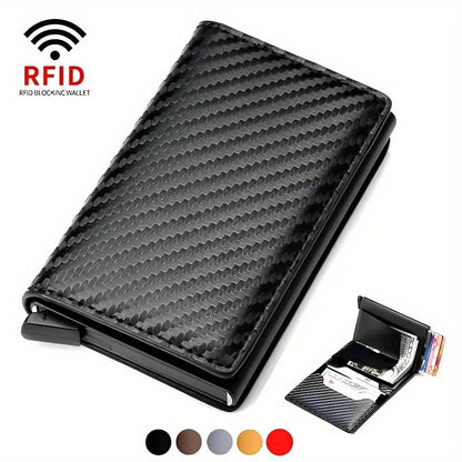 Sleek men's wallet with RFID-blocking technology, made of ultra-thin aluminum alloy with multiple card slots and stylish metal design.