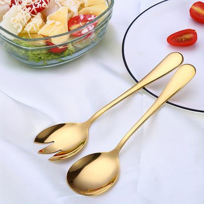 Set of 2 stainless steel salad and pasta utensils with gold finish