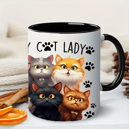 11oz Crazy Cat Lady Ceramic Coffee Mug, Insulated & Microwave Safe, Adorable Cartoon Cats Design - Perfect Gift for Cat Lovers, Family & Friends. Ideal for Birthdays, Holidays & More.