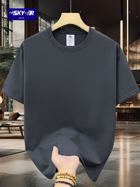 SKY·R Men's Premium Cotton T-Shirt in Casual Black, Loose Fit with Crew Neck and Short Sleeves - Machine Washable, Ideal for Everyday and Leisure Activities, Minimalist Design with Cotton