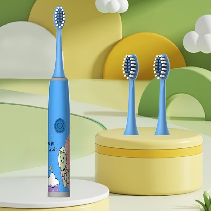 Kids Space Series Electric Toothbrush TKM-3-D for ages 3-15 features 5 modes, long battery life, gentle bristles, and a smart timer. Battery operated (battery not included).