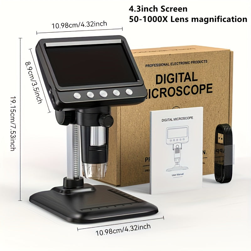 17.78cm/10.92cm, 1200/1000X Digital Microscope, 8 LED Illumination, Realistic Image Capture for Education And Research, Computer Compatible, Detailed Biological Exploration, Coin Appraisal