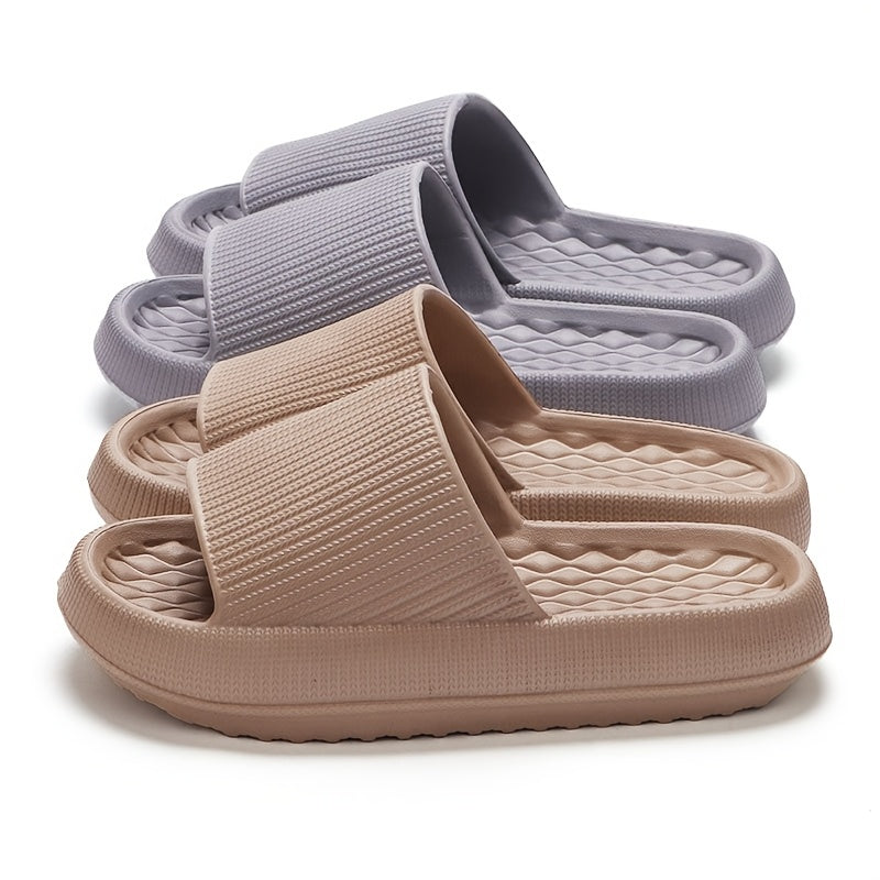 Stylish summer slides for women with thick soles, round toe, and non-slip flat heel, perfect for indoor and outdoor wear, made of comfortable EVA material.