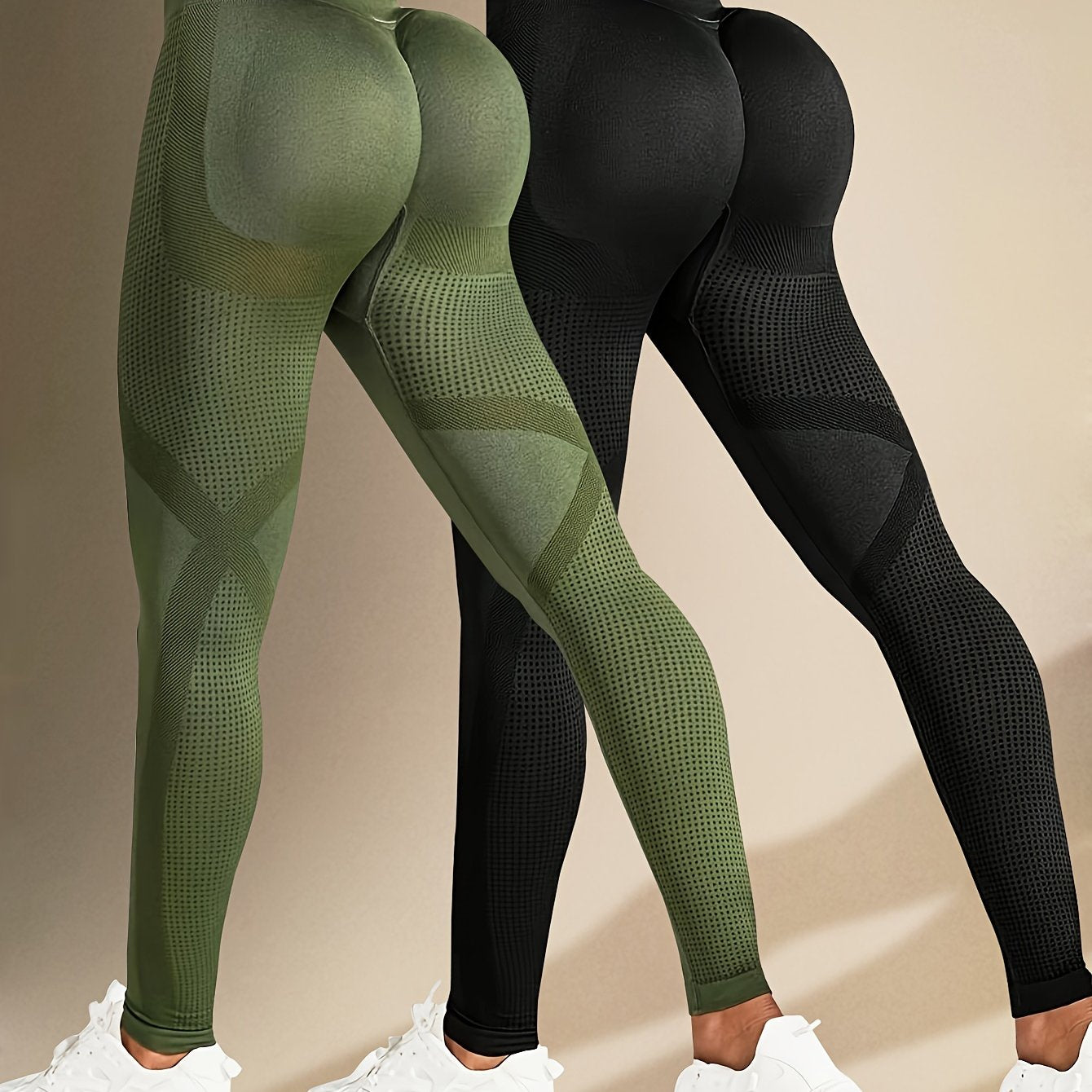 Abdominal control, pleated fitness yoga leggings in two solid colors. Made of high-elasticity polyamide and elastic materials. Ideal for women's activewear and exercise in all seasons.