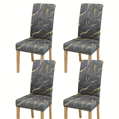 4-6 Milk Chair Slipcovers with Marble Texture Print, Elastic, for Dining Room, Restaurant, Kitchen, Home Decor.