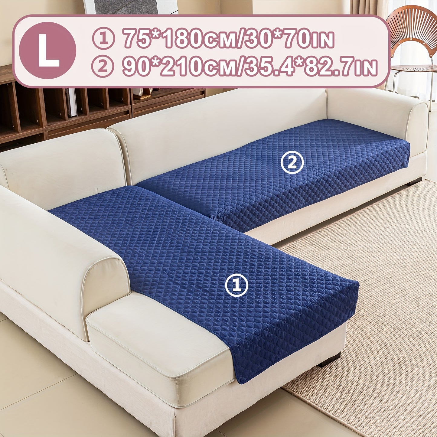 2 durable L-shaped sofa protectors for both left and right sofas, machine washable.