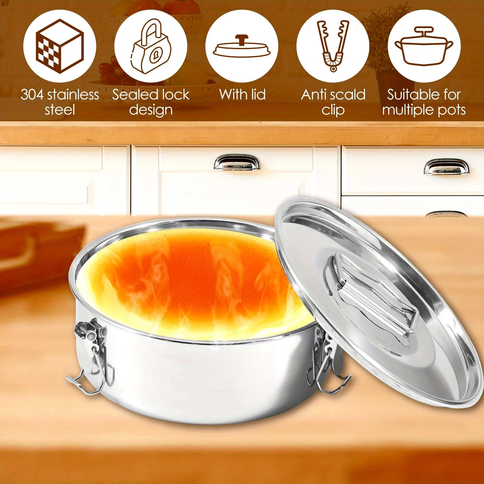 Multi-functional Stainless Steel Flan Maker Featuring a Lid and Sturdy Handle - Ideal for Making Cheesecakes, Chocolates, and Puddings | Convenient Easy-Access Design, Compatible with Most Electric Pressure Cookers