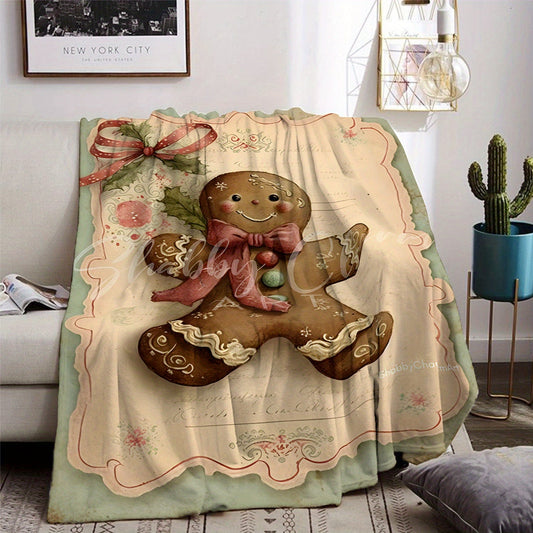 Get ready for the holidays with our Festive Gingerbread Man Blanket! Made with soft and cozy knit fabric, this nap blanket measures 69.85x99.82 cm and features a contemporary style in mixed colors. The polyester cover is adorned with a digital print of a