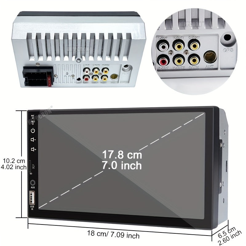 Car stereo with GPS, touch screen, SD-card and USB input, reversing camera, steering wheel control, and customizable backlight colors.