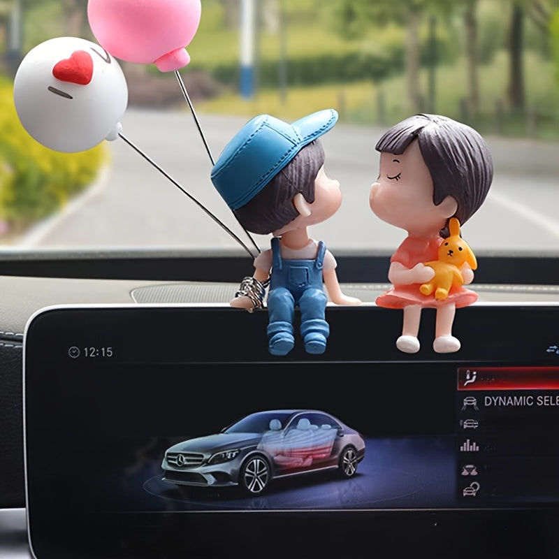 Cute couple resin figurines for car dashboard and rearview mirror decoration, ideal gift for both genders