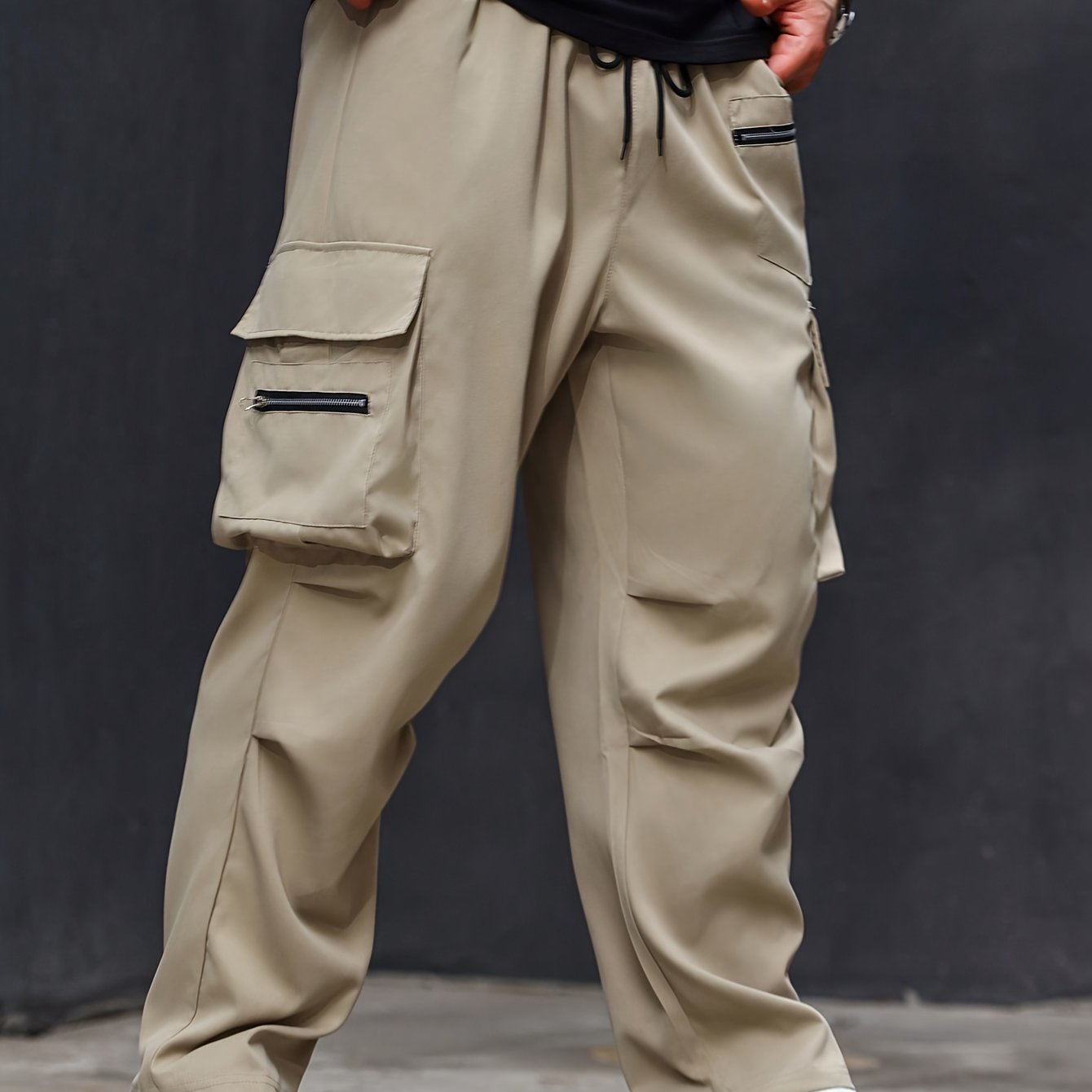 Plus size men's cargo pants with athletic and casual style, regular fit and pockets.