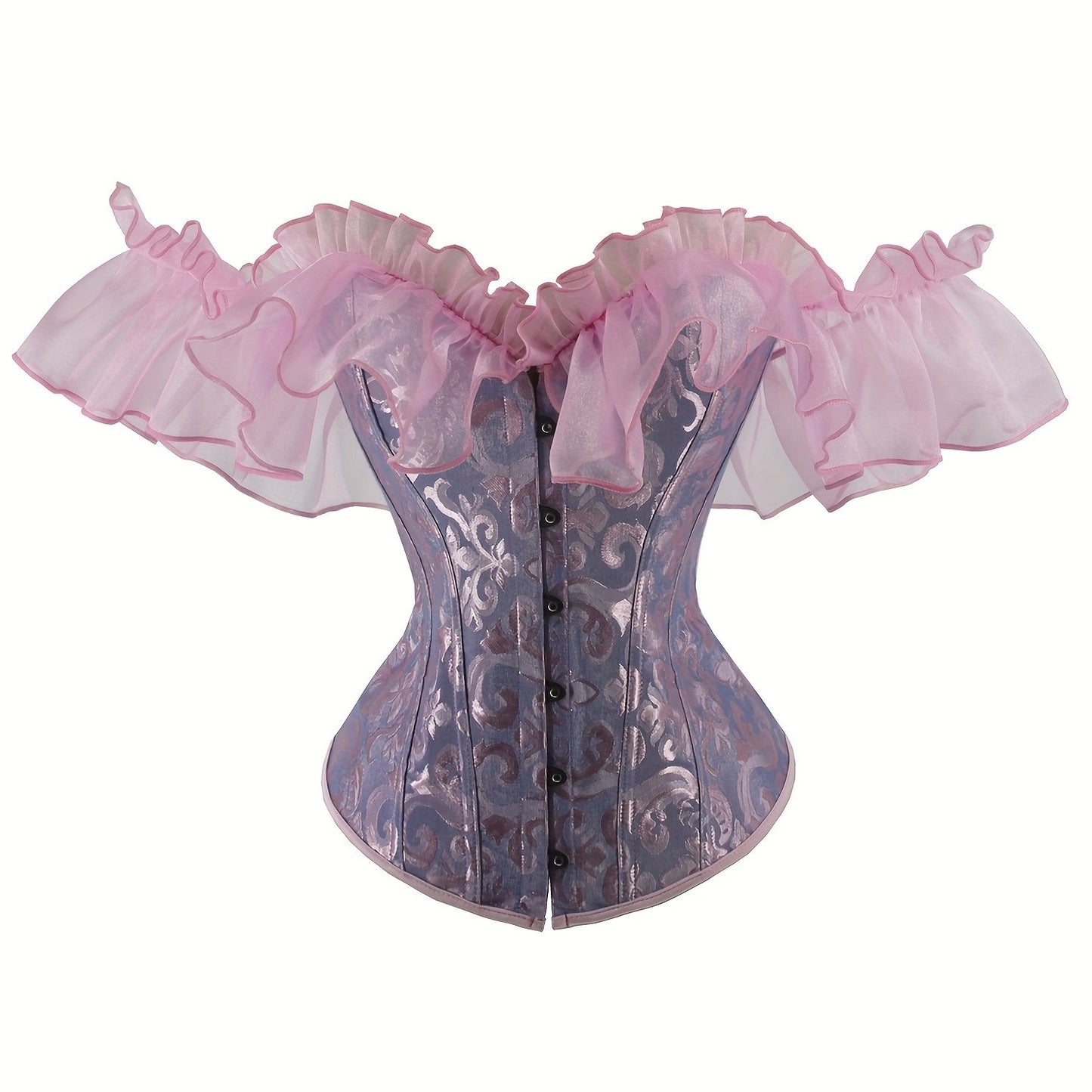 Flounce sleeve corset tops with lace-up bustier design for women's lingerie and shapewear.