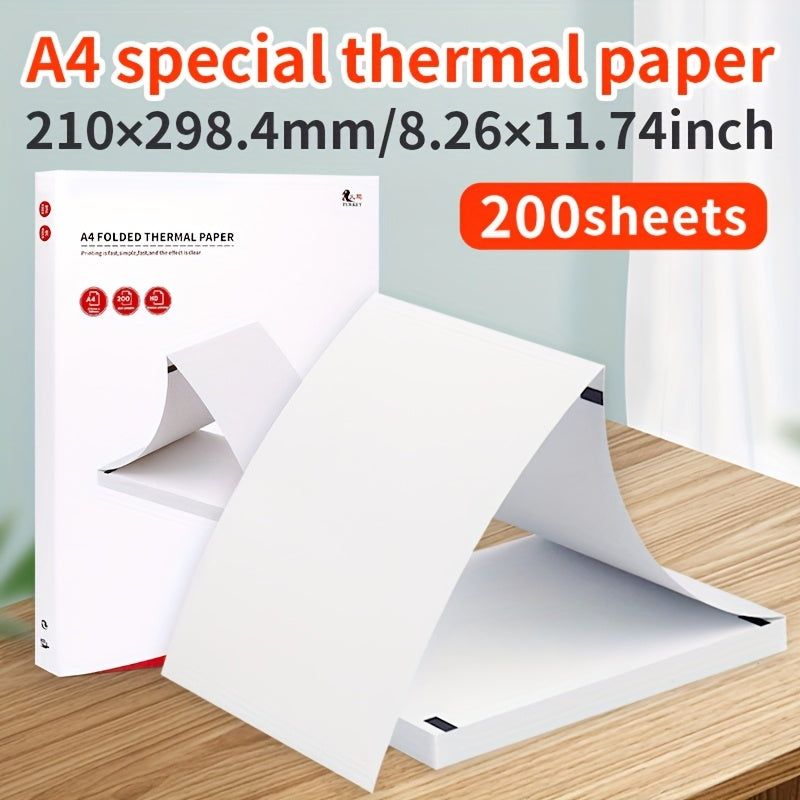 A4 thermal printing paper, 210mm, quick-drying, long-lasting, for office error correction. Folded thermal paper, A4 size, 200 sheets per pack.