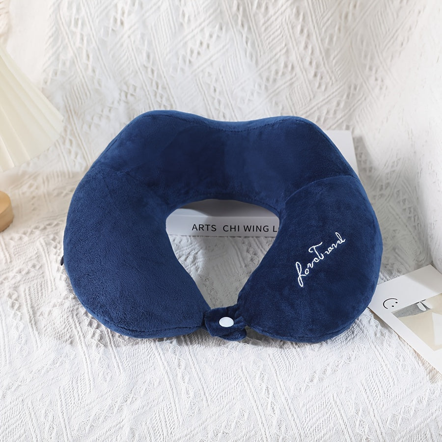 Soft and portable travel pillow in U shape, perfect for neck support on planes, trains, and cars. Ideal for a comfortable rest while traveling.