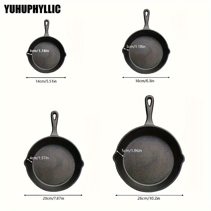 Yuhuphyllic 4-Piece Pre-Seasoned Cast Iron Skillet Set - Great for Sauteing, Stewing, and Baking - Perfect for Apple Pies and Quiches - Versatile Addition to Your Kitchen Cookware Collection