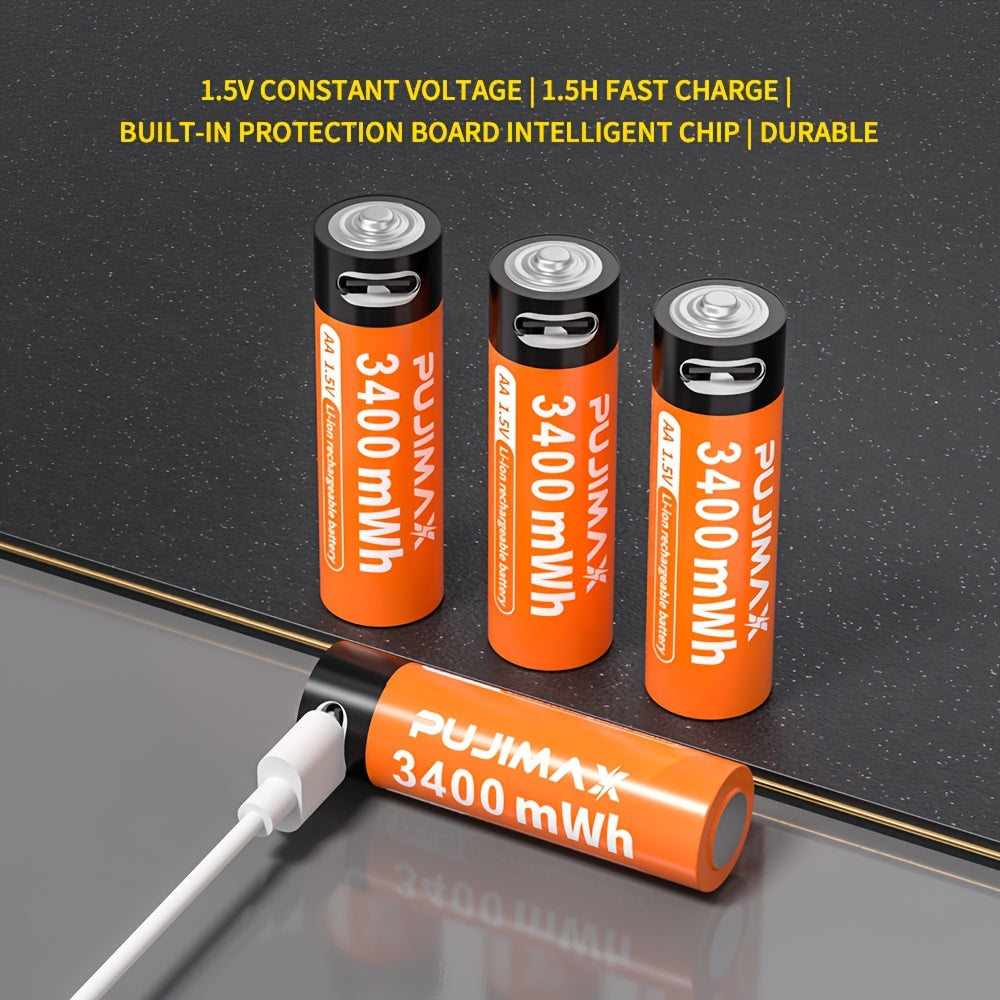 PUJIMAX 1.5V AA rechargeable lithium batteries are stable, can be reused 1500 times, cost-effective, and suitable for various devices like mice, remote controls, doorbells, toys, and alarm