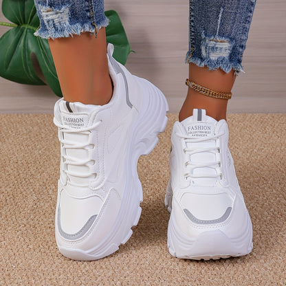 Chunky sneakers for women featuring a casual lace-up design and trendy wedge sports shoes.