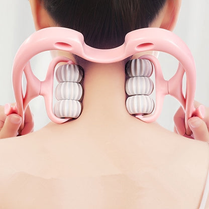 Pink ergonomic 6-ball trigger point massager for full body relaxation. Portable design with comfortable grip. Durable construction for shoulder relaxation.