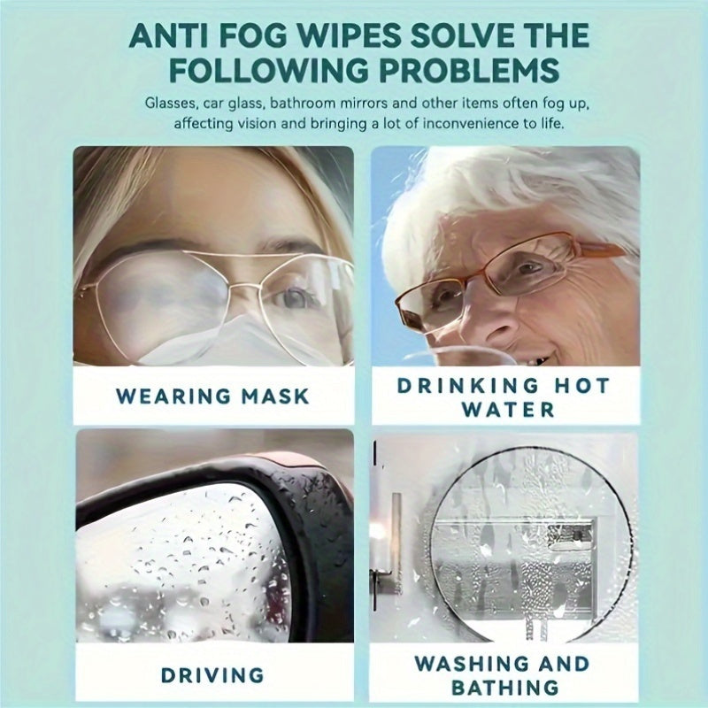 100 Anti-Fog Wipes for Glasses and Screens, Quick-Dry, Streak-Free - Unscented