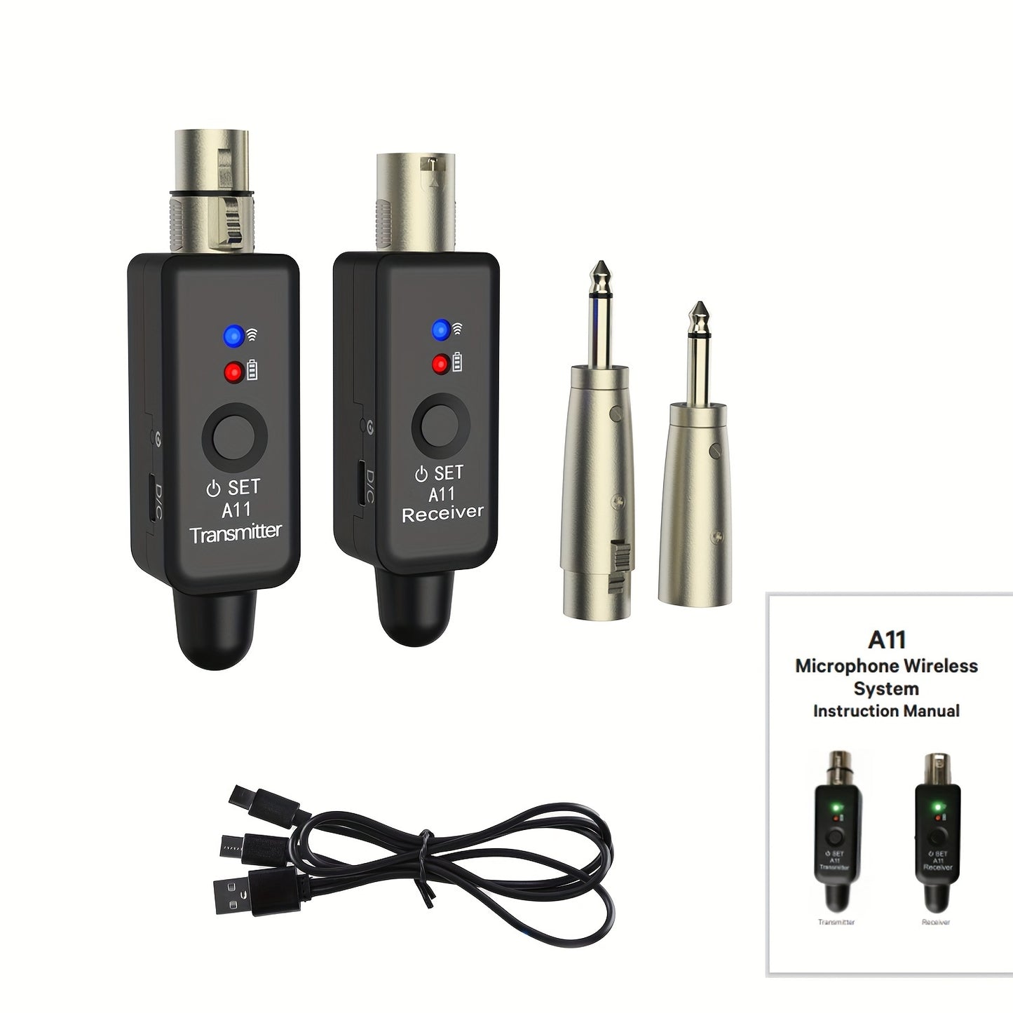 2.4Ghz Wireless Microphone System with XLR Adapter, USB Rechargeable, Ideal for Audio Mixing