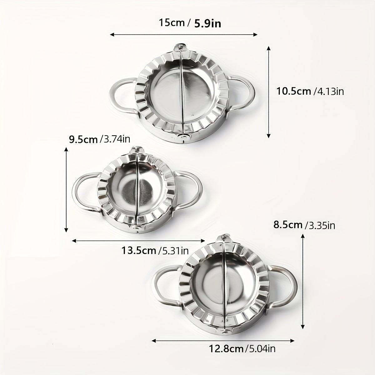 Set of 3 Stainless Steel Dumpling Makers - Manual Empanada Press Molds in Various Sizes for Wrapping Dough, Making Pasta, and Stamping Cookies in the Kitchen