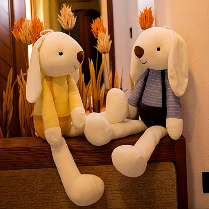 Preppy style unisex bunny plush toy, polyester filling and cover, dry clean only, ideal Easter gift.