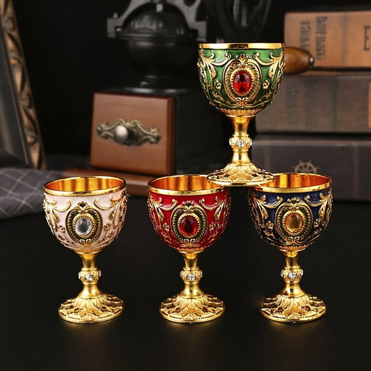 Two 30ML chalice goblets and an embossed diamond-encrusted metal shot glass for red or white wine, perfect for parties, weddings, and anniversaries.