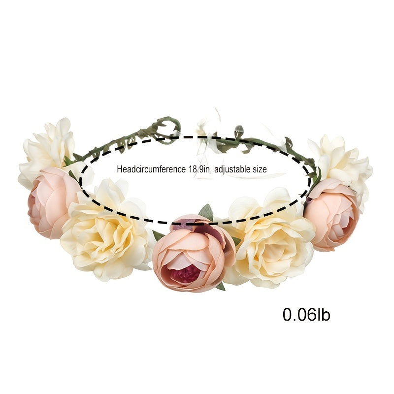 Rose Hairpin Holiday Wreath Hair Band with Simulation Flowers, Headpiece Flower Crown Headband, Floral Wedding Bridal Hair Hoop