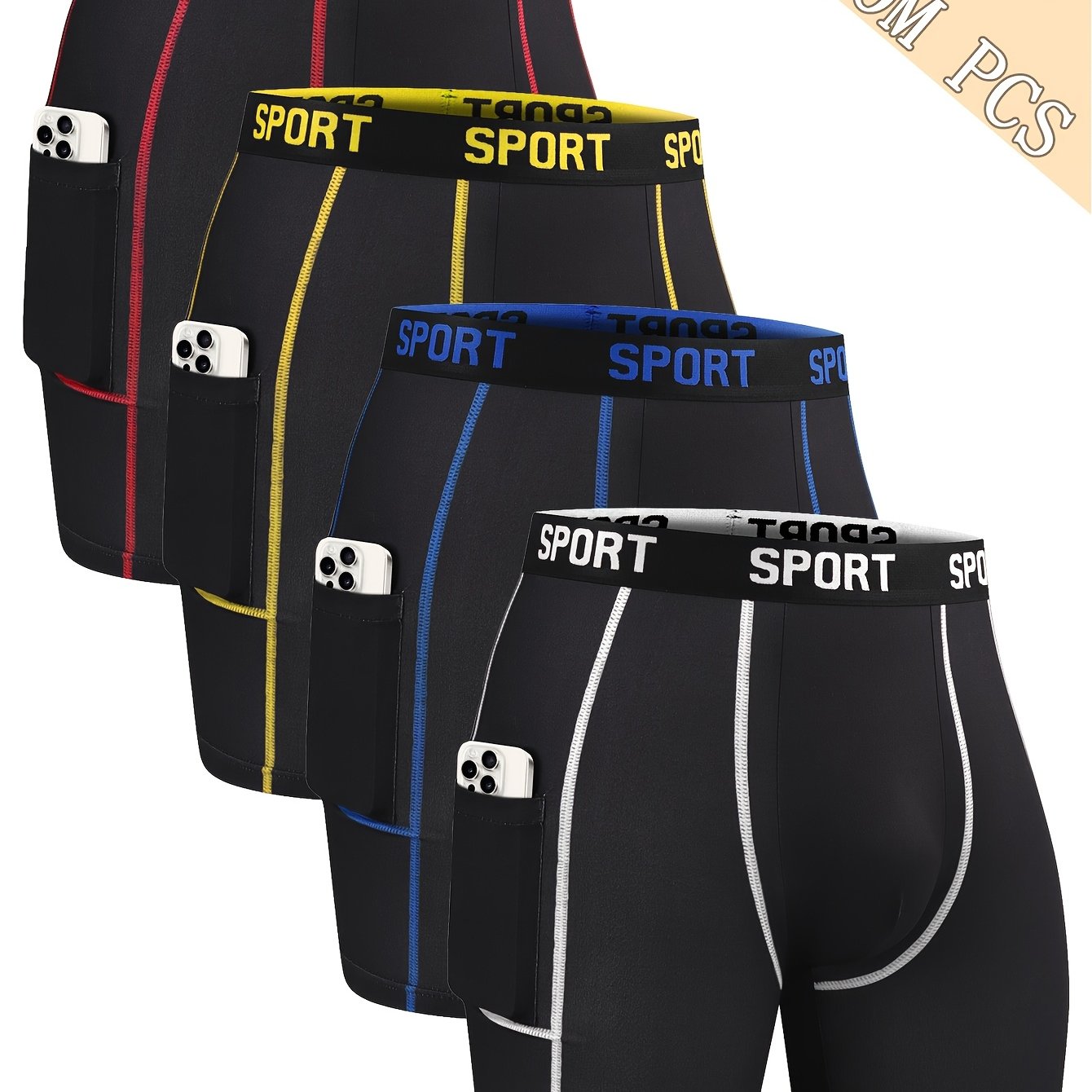 4 Men's long and cozy undergarments - breathable, stretchy, quick-drying, with elastic waistband. Suitable for sports, running, fitness - soft and lightweight.