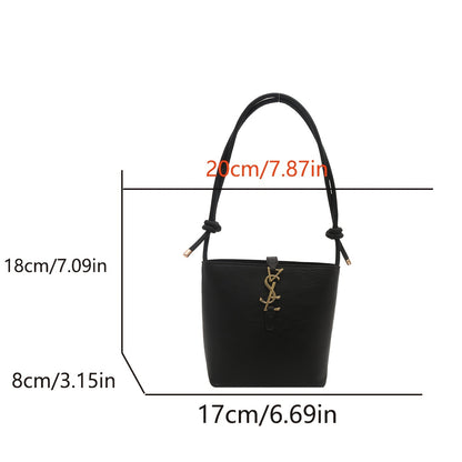 Elegant women's crossbody bucket bag with vintage style, adjustable strap, zipper closure, polyester lined. Available in black, white, dark brown, light brown. Suitable for work, commute