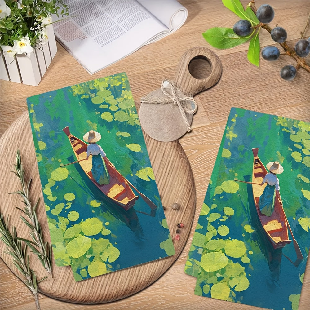 Set of 2 Ultra Soft Kitchen Towels - Perfect for a day of boating on the lake or river! Highly absorbent and machine washable, these dish hand towels are ideal for holiday decor. Each towel measures 16x24 inches. Item number 2KYSMF1214098.