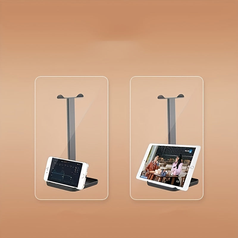 Headset shelf with multi-functional design for mobile phones and tablets, suitable for desktops and dormitories, with detachable display stand.