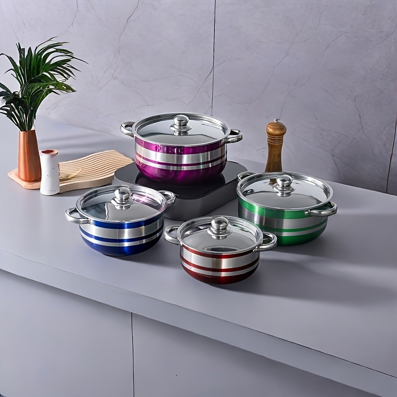 This set includes 10 high-quality stainless steel cooking pots in various sizes, perfect for preparing seafood soup, noodles, and a variety of other dishes at home. Each pot is thickened and designed for efficient cooking.