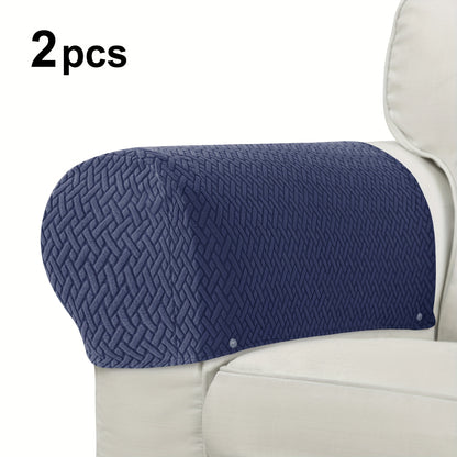 Contemporary Jacquard Armrest Covers - 2pc Stretch Slipcover Set, Machine Washable, Non-Slip Grip Design, Furniture Protector.