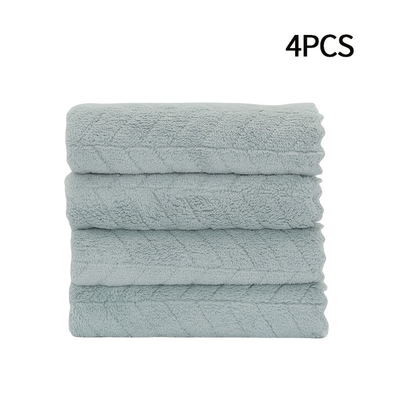 Set of 4 square towels measuring 27.94*27.94cm. Soft, absorbent, versatile for bathroom and household use.