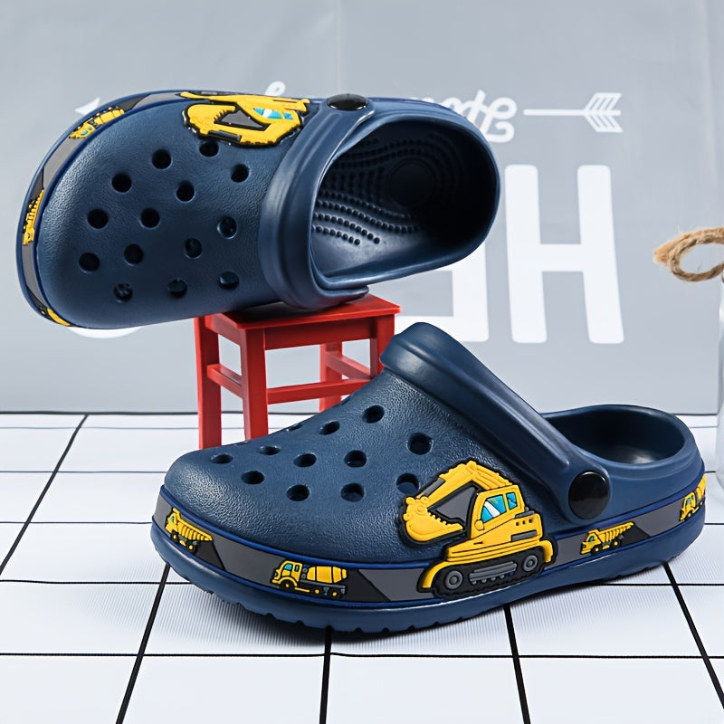 Children's blue dinosaur clogs: breathable, non-slip sandals with charms for indoor/outdoor use.