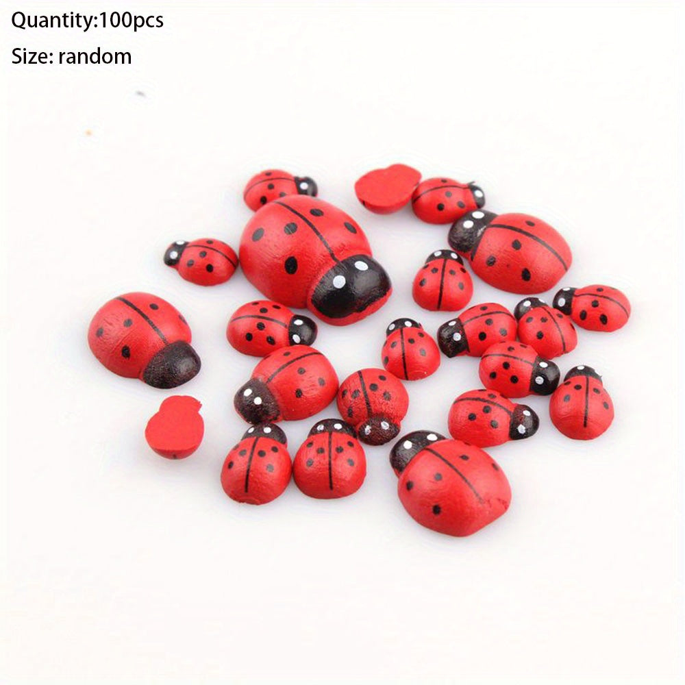 Ladybug charms: 100 pieces of red wooden beetle pendants with a 7-point star design. Perfect for DIY crafts and jewelry making. Includes all necessary parts and accessories.