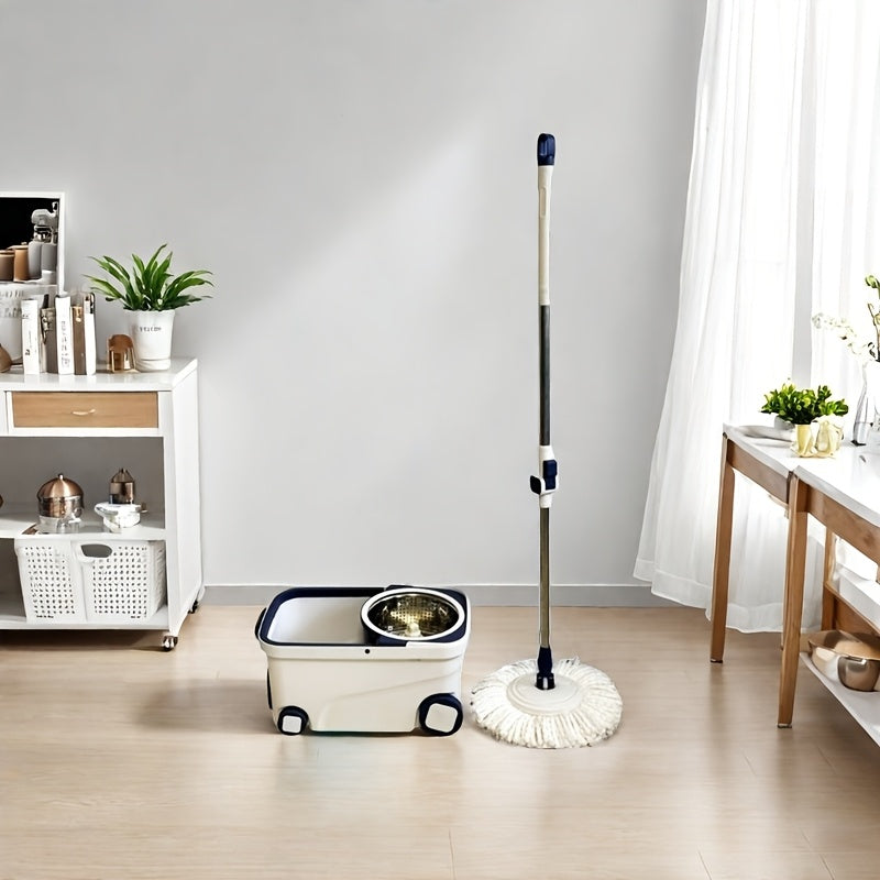 One-piece Rotating Mop and Bucket Set with 4 Wheels, featuring a Liquid Dispenser, Wringer Set, and 360-Degree Rotating Mop Bucket for Floor Cleaning and Mopping. This Household Rotating Mop, also known as a Lazy Mop or Dust Mop, is suitable for both wet