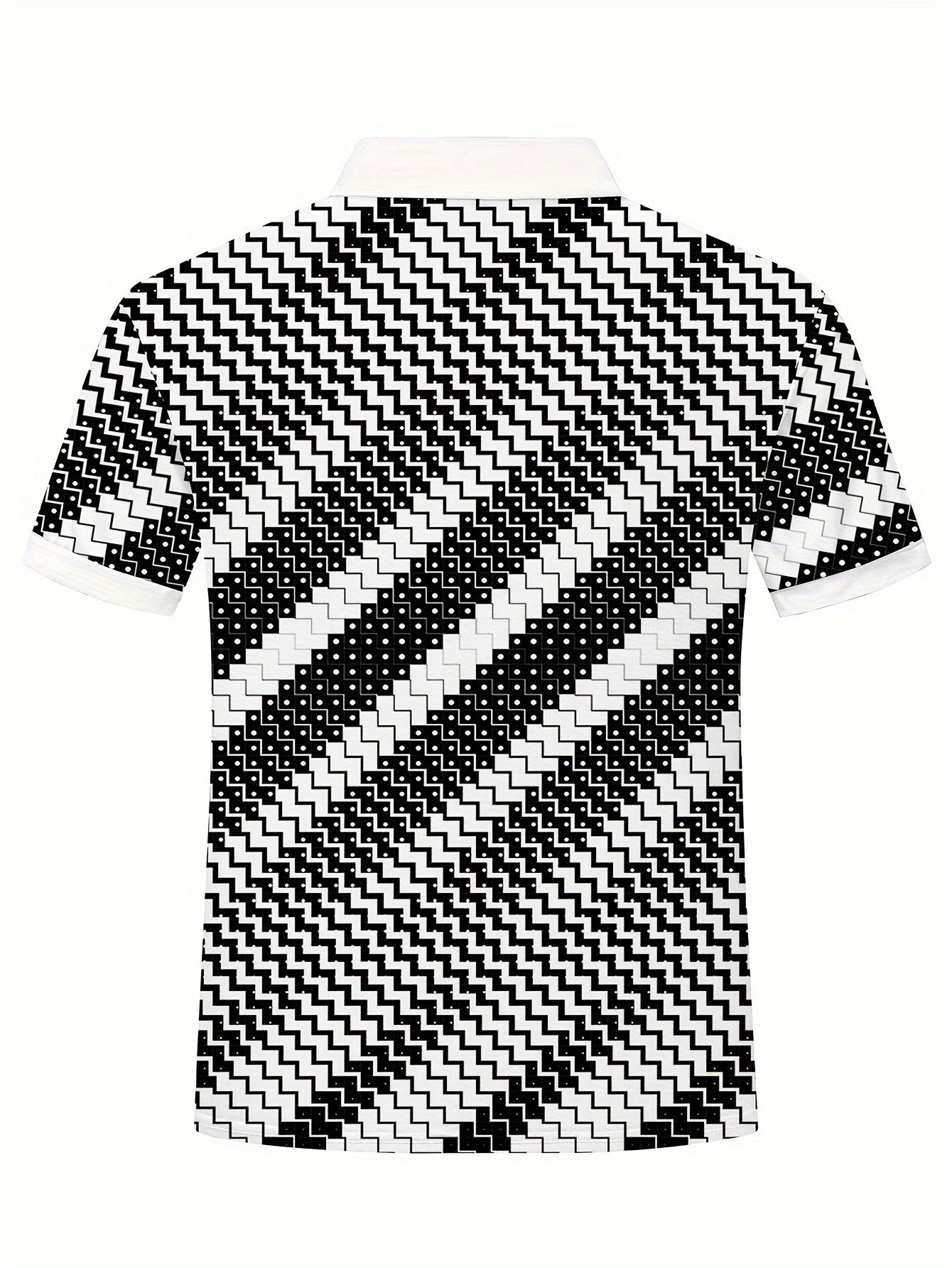 Men's geometric pattern short sleeve lapel t-shirt for summer, casual trendy streetwear top, ideal as a gift.