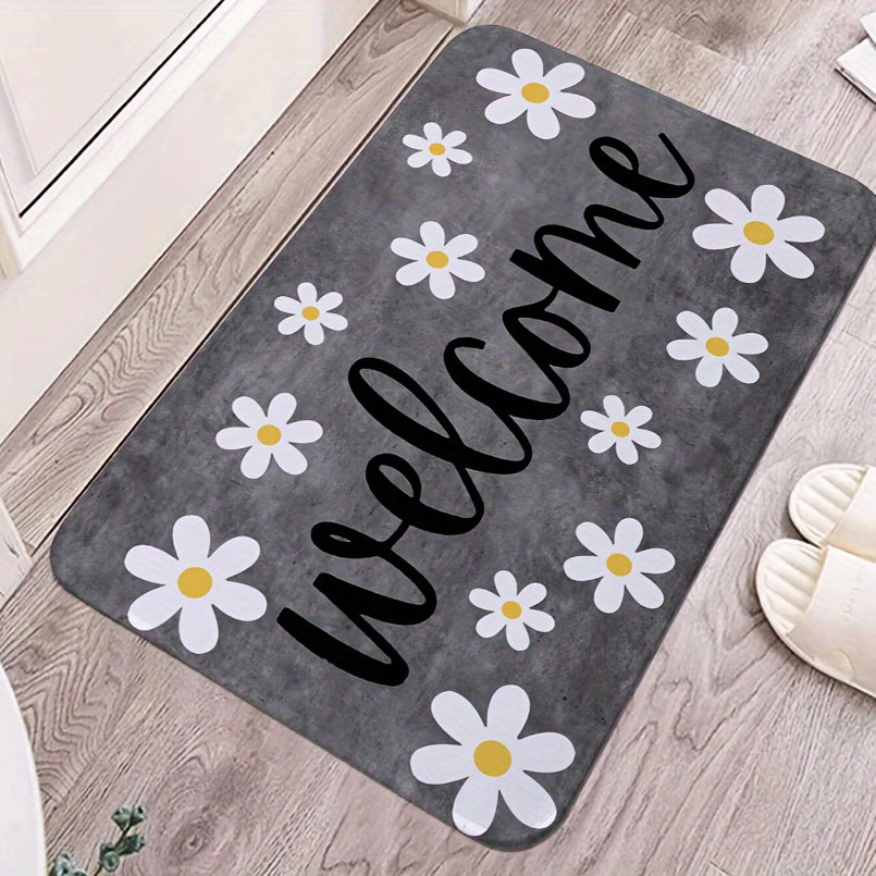 Luxurious Daisy Pattern Welcome Mat, Soft Rug for Bedroom and Living Room Decor, Perfect for Dorms, Non-Slip and Lightweight, Made of Polyester, Easy to Hand Wash, 1cm Thick rug