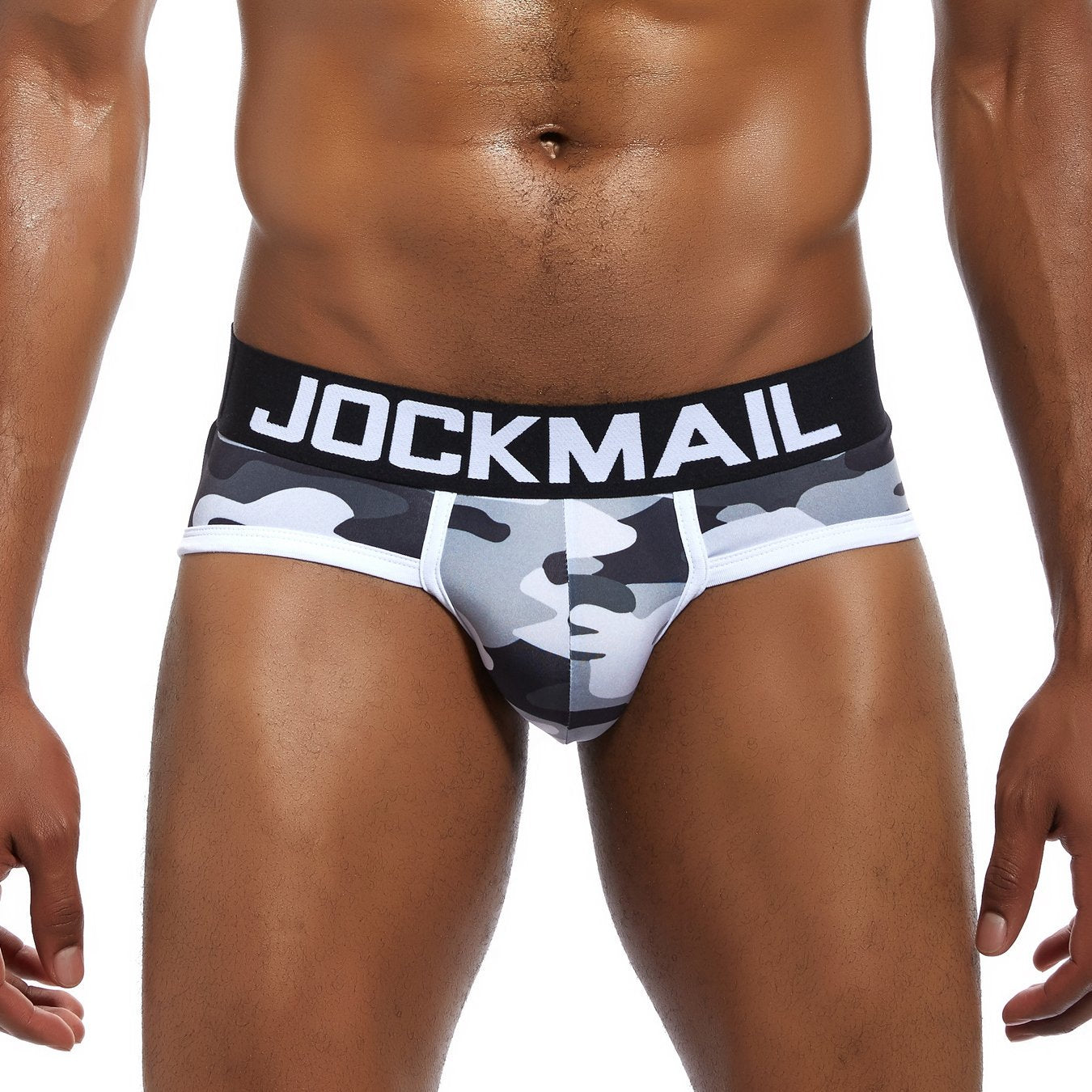 JOCKMAIL Men's Camo Print Low-Rise Briefs - Stretchy, Breathable Polyester Blend Underwear with Triangle Contrast Trim