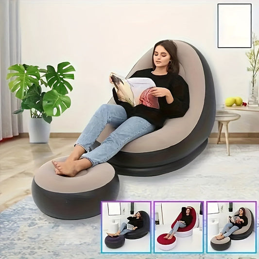 Available in three colors, this Inflatable Lazy Sofa Chair comes with a footrest and is easily portable and foldable for outdoor lounging. Made from comfortable velvet material, this sofa bed is simple to set up and can be dry cleaned. It is versatile