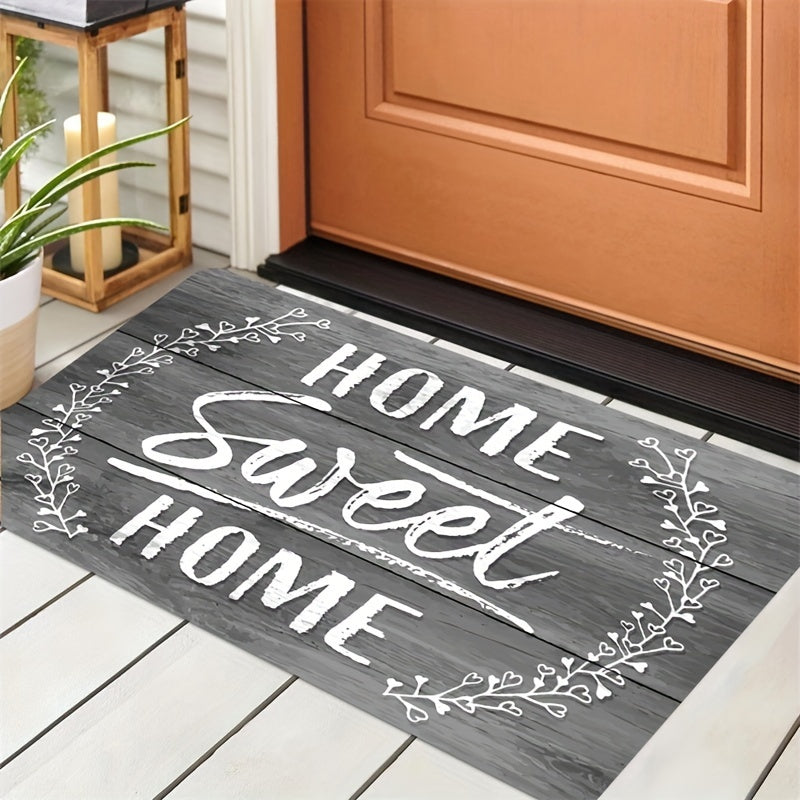 Printed Home Sweet Home Door Mat, 1 Piece, Non-Slip Polyester Rug for Front Door, Living Room, Bedroom. Washable, Rectangular Shape, Low Pile, Machine-Made Home Decor Accent