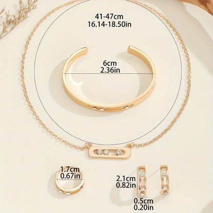 Zinc Alloy Jewelry Set with 5 Pieces, Featuring Simple Urban Fashion with Rhinestone Mosaic, Geometric Ellipse Design. Perfect for Daily Wear or Party Occasions. Includes Necklace, Bracelet, Earrings, and Pendant.