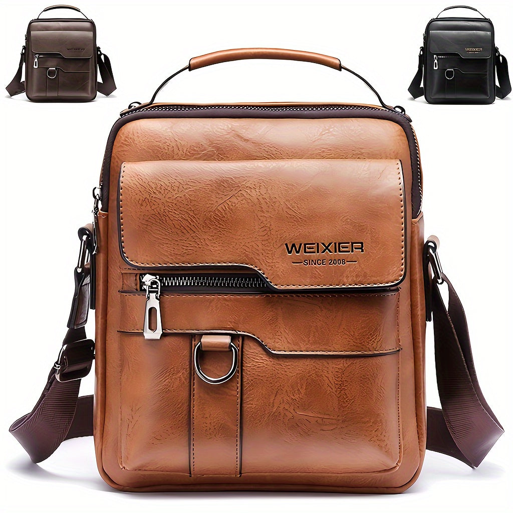 Men's genuine leather crossbody bag, vintage handbag for business purposes.