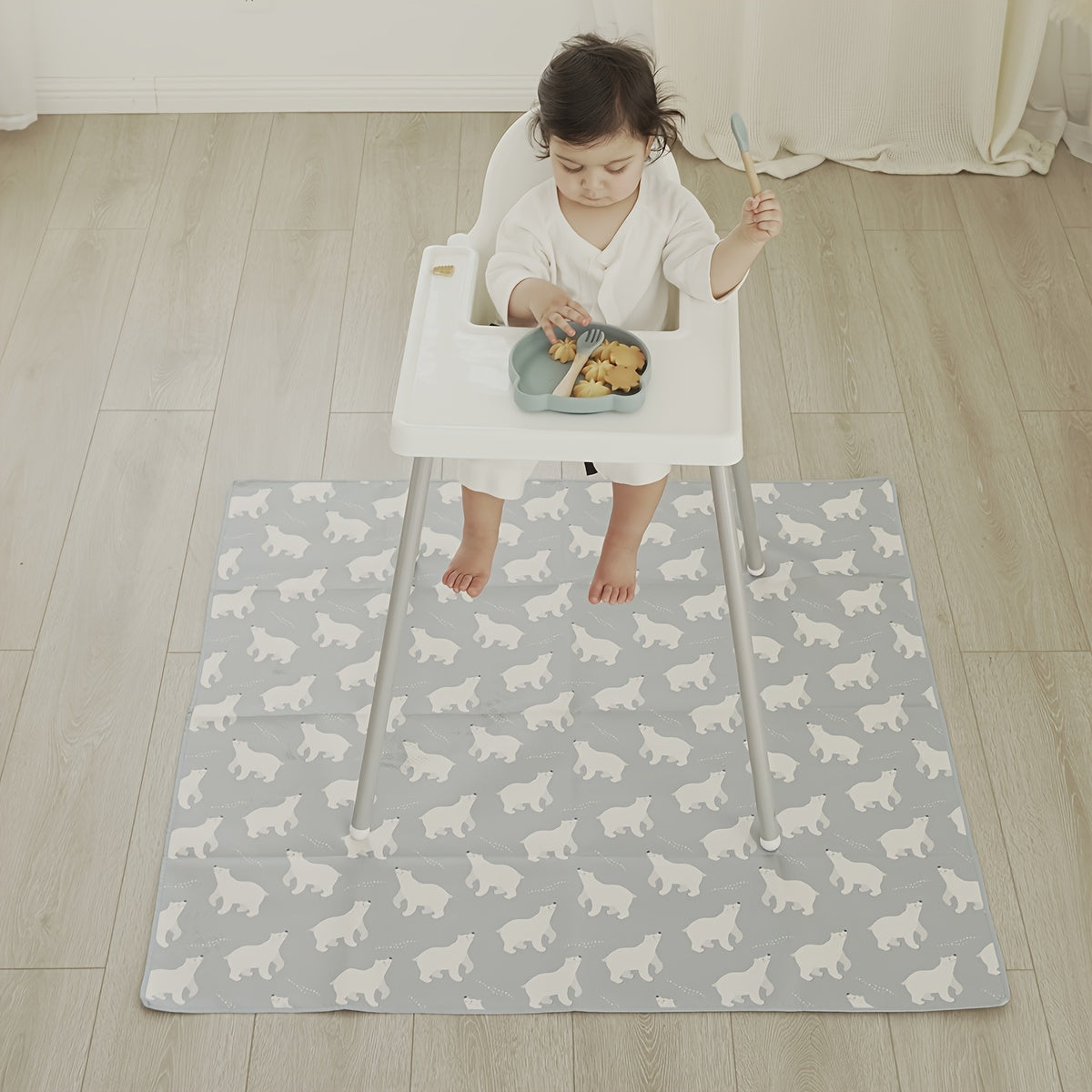 High Chair Mat for Kids, Waterproof and Washable - 129.54cm Square, Anti-Slip Floor Protector featuring Adorable Cartoon Design