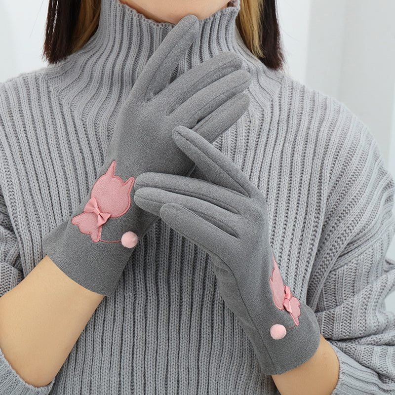 Cozy and Stylish Cat Embroidered Gloves for Women - Stay Warm and Chic in Winter