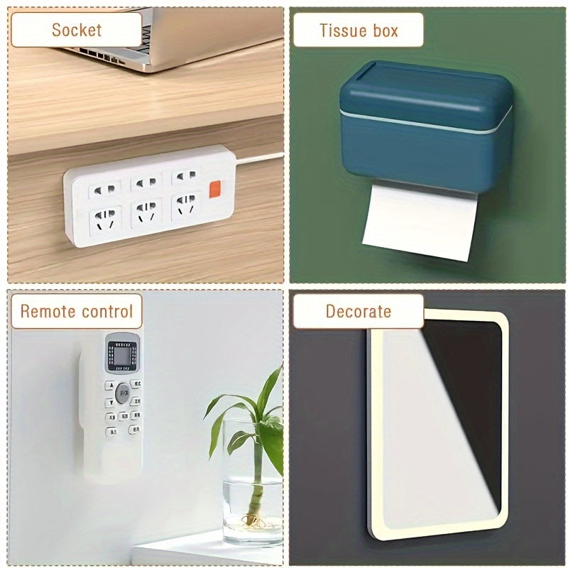 4 self-adhesive wall hooks for organized storage without leaving marks.